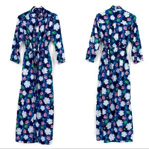 Banana Republic Navy Floral Maxi Dress with Pink, White & Green Accents